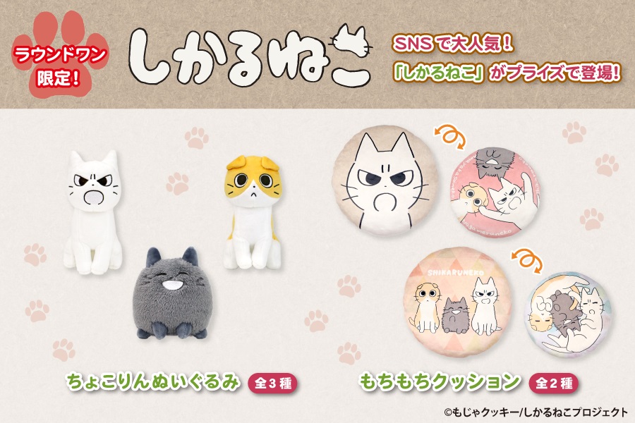 しかるねこ ちょこりんぬいぐるみ もちもちクッションがプライズに登場 トピックス 株式会社フクヤ プライズ アニメ 雑貨